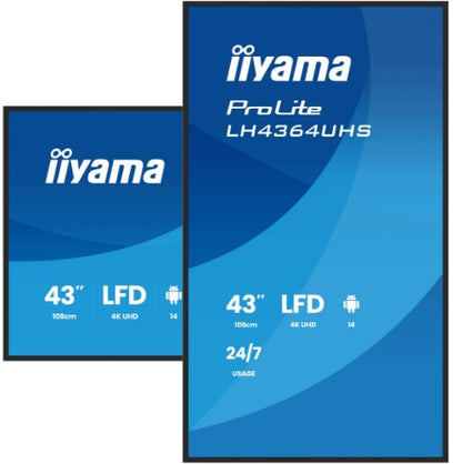 iiyama LH4364UHS-B1AG Signage Display Digital signage flat panel 109.2 cm (43") LED Wi-Fi 500 cd/m² 4K Ultra HD Black Built-in processor Android 24/7
