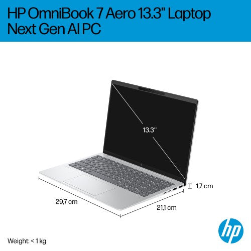 HP OmniBook 7 Aero 13-bg1001na Copilot+ PC AMD Ryzen AI 7 350 Laptop 33.8 cm (13.3") WQXGA 16 GB LPDDR5x-SDRAM 1 TB SSD Wi-Fi 6 (802.11ax) Windows 11 Home Silver