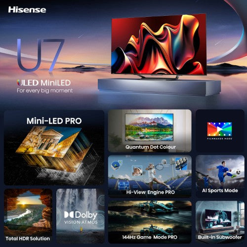 Hisense 65U7NQTUK TV 165.1 cm (65") 4K Ultra HD Smart TV Wi-Fi Black 1500 cd/m²