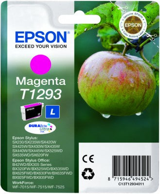 Epson C13T12934010/T1293 Ink cartridge magenta, 330 pages ISO/IEC 24711 7ml for Epson Stylus BX 320/SX 235 W/SX 420/SX 525/WF 3500