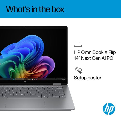 HP OmniBook X Flip Next Gen AI 14-fm0011na Copilot+ PC Intel Core Ultra 7 256V Hybrid (2-in-1) 35.6 cm (14") Touchscreen 2K 16 GB LPDDR5x-SDRAM 1 TB SSD Wi-Fi 6E (802.11ax) Windows 11 Home Silver