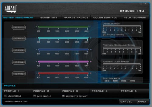 Adesso iMouse T40 - Wireless Programmable Ergonomic Trackball Mouse