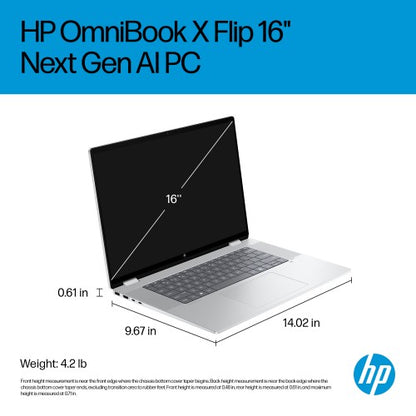 HP OmniBook X Flip Next Gen AI 16-as0010na Copilot+ PC Intel Core Ultra 7 258V Hybrid (2-in-1) 40.6 cm (16") Touchscreen 2K 32 GB LPDDR5x-SDRAM 1 TB SSD Wi-Fi 7 (802.11be) Windows 11 Home Silver