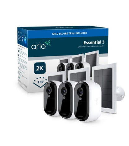 Arlo Essential 3 2K Security Camera, 3-cam with Solar Panel
