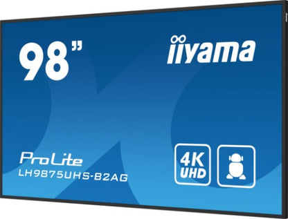 iiyama LH9875UHS-B2AG Signage Display Digital signage flat panel 2.48 m (97.5") LED Wi-Fi 500 cd/m² 4K Ultra HD Black Built-in processor Android 11 24/7