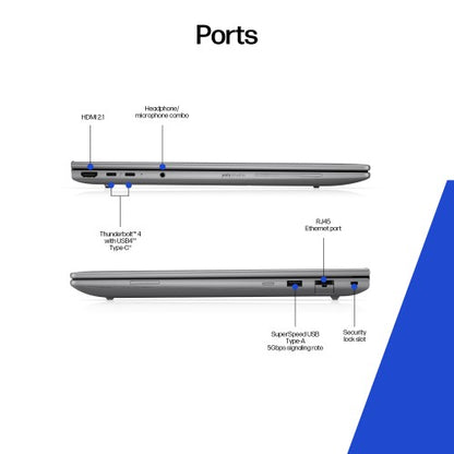 HP ZBook 8 G1ak Wolf Pro Security Edition Copilot+ PC AMD Ryzen AI 7 PRO 350 Mobile workstation 35.6 cm (14") WQXGA 64 GB DDR5-SDRAM 1 TB SSD Wi-Fi 7 (802.11be) Windows 11 Pro AI Workstation, AI PC Silver