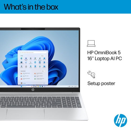 HP OmniBook 5 AI 16-af1000na Intel Core Ultra 7 255U Laptop 40.6 cm (16") 2K 16 GB LPDDR5x-SDRAM 1 TB SSD Wi-Fi 6 (802.11ax) Windows 11 Home AI PC Silver