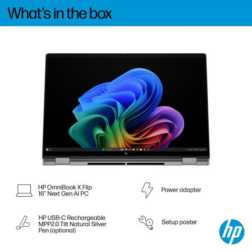HP OmniBook X Flip Next Gen AI 16-ar0012na Copilot+ PC AMD Ryzen AI 7 350 Hybrid (2-in-1) 40.6 cm (16") Touchscreen 2K 16 GB LPDDR5x-SDRAM 1 TB SSD Wi-Fi 7 (802.11be) Windows 11 Home Silver