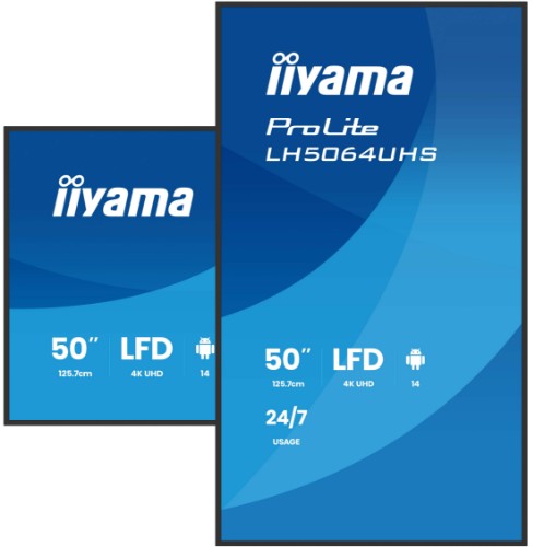 iiyama LH5064UHS-B1AG Signage Display Digital signage flat panel 127 cm (50") Wi-Fi 500 cd/m² 4K Ultra HD Black Built-in processor Android 24/7
