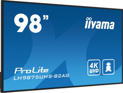 iiyama LH9875UHS-B2AG Signage Display Digital signage flat panel 2.48 m (97.5") LED Wi-Fi 500 cd/m² 4K Ultra HD Black Built-in processor Android 11 24/7