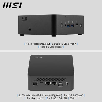 MSI Cubi NUC AI+ 2MG Intel Core Ultra 9 288V, Desktop PC, NUC, SFF, Mini Computer, HTPC, (32GB RAM, 1TB Storage, Windows 11 PRO NextGen Premium), Intel Arc Graphics/Embedded DDR5/Dual ThunderBolt 4/HDMI/Dual LAN/WiFi 6E/BT 5.3/VESA