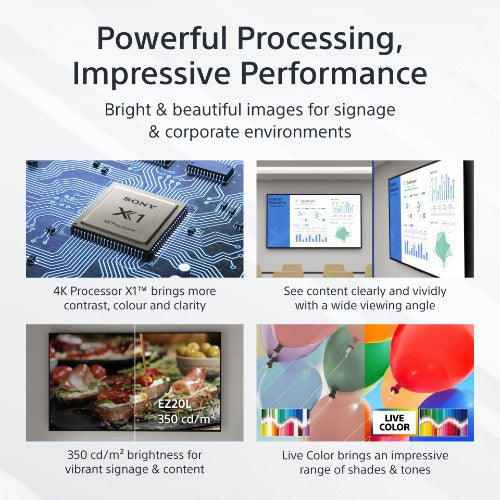 Sony FW-50EZ20L Signage Display Digital signage flat panel 127 cm (50") LED Wi-Fi 350 cd/m² 4K Ultra HD Black Android 16/7
