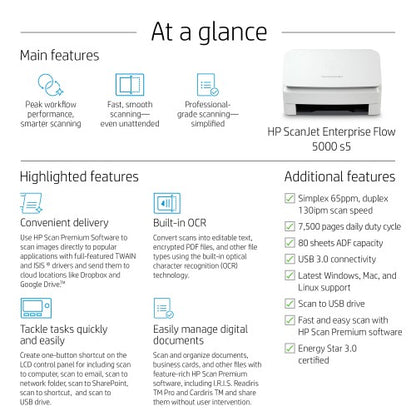 HP ScanJet Enterprise Flow 5000 s5 Sheet-fed scanner 600 x 600 DPI A4 White