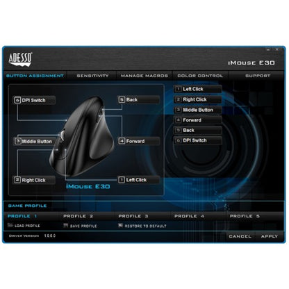 Adesso iMouse E30 - 2.4 GHz Wireless Vertical Programmable Mouse