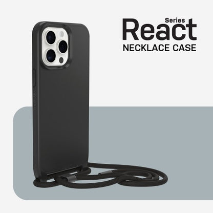 OtterBox React Series Necklace MagSafe for iPhone 15 Pro Max with Strap, Black
