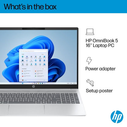 HP OmniBook 5 16-bc1002na AMD Ryzen™ 5 8540U Laptop 40.6 cm (16") Touchscreen 2K 8 GB LPDDR5-SDRAM 512 GB SSD Wi-Fi 6 (802.11ax) Windows 11 Home Silver