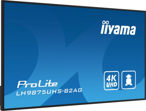 iiyama LH9875UHS-B2AG Signage Display Digital signage flat panel 2.48 m (97.5") LED Wi-Fi 500 cd/m² 4K Ultra HD Black Built-in processor Android 11 24/7