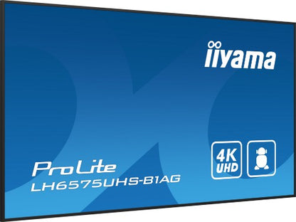 iiyama ProLite Digital signage flat panel 163.8 cm (64.5") LCD Wi-Fi 500 cd/m² 4K Ultra HD Black Built-in processor Android 11 24/7