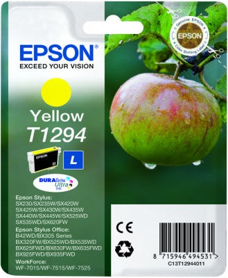 Epson C13T12944010/T1294 Ink cartridge yellow, 515 pages ISO/IEC 24711 7ml for Epson Stylus BX 320/SX 235 W/SX 420/SX 525/WF 3500