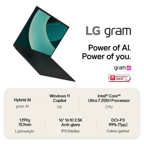 LG Gram 16Z90T-G 16" Hybrid AI Laptop - Intel® Core™ Ultra 7 255H, 1TB SSD, 16 GB RAM - Black - [2025]