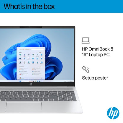 HP OmniBook 5 16-ba1003na Intel® Core™ i7 i7-1355U Laptop 40.6 cm (16") 2K 16 GB LPDDR5x-SDRAM 512 GB SSD Wi-Fi 6 (802.11ax) Windows 11 Home Silver
