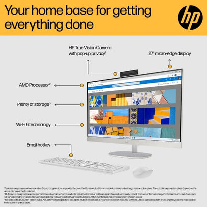 HP 27-cr0037na AMD Ryzen™ 7 7730U 68.6 cm (27") 1920 x 1080 pixels All-in-One PC 16 GB DDR4-SDRAM 1 TB SSD Windows 11 Home Wi-Fi 6 (802.11ax) Black