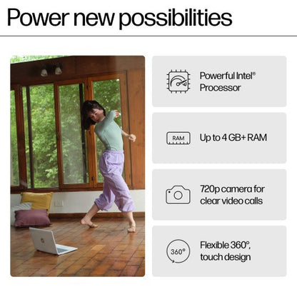 HP Chromebook x360 14b-cd0002na Intel® N N100 35.6 cm (14") Touchscreen HD 4 GB LPDDR5-SDRAM 128 GB eUFS Wi-Fi 6 (802.11ax) ChromeOS Silver