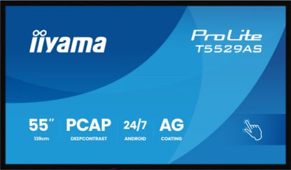 iiyama T5529AS-B1AG computer monitor 138.7 cm (54.6") 3840 x 2160 pixels 4K Ultra HD LED Touchscreen Black