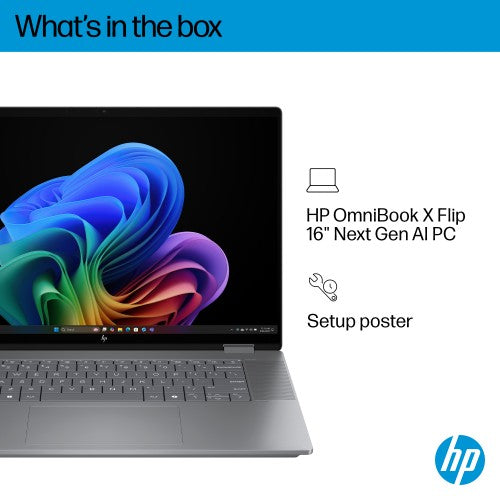 HP OmniBook X Flip 16-ar0007na Copilot+ PC AMD Ryzen AI 7 350 Hybrid (2-in-1) 40.6 cm (16") Touchscreen 3K 16 GB LPDDR5x-SDRAM 1 TB SSD Wi-Fi 7 (802.11be) Windows 11 Home Silver