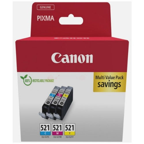Canon 2934B015/CLI-521 Ink cartridge multi pack C,M,Y Blister, 3x446 pages ISO/IEC 24711 9ml Pack=3 for Canon Pixma IP 3600/MP 980