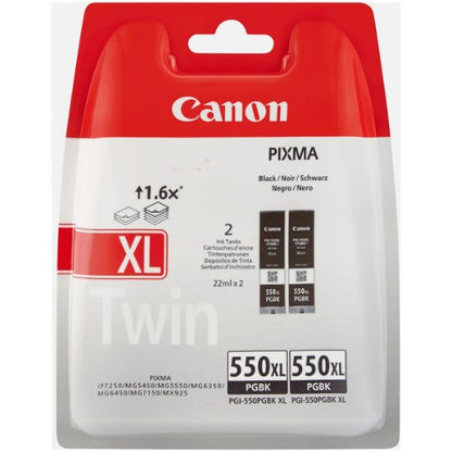 Canon 6431B010/PGI-550PGBKXL Ink cartridge black high-capacity pigmented twin pack Blister, 2x500 pages ISO/IEC 24711 5615 Photos 22ml Pack=2 for Canon Pixma IP 8700/IX 6850/MG 5450/MG 6350/MX 725