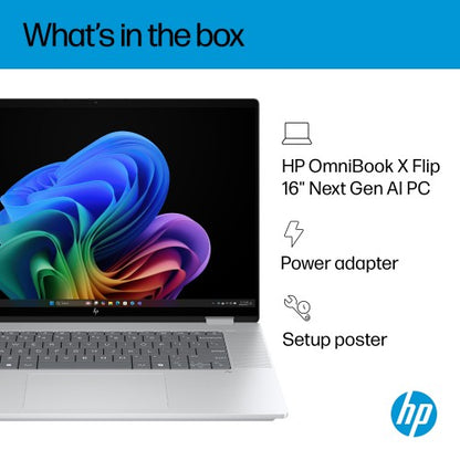 HP OmniBook X Flip Next Gen AI 16-as0010na Copilot+ PC Intel Core Ultra 7 258V Hybrid (2-in-1) 40.6 cm (16") Touchscreen 2K 32 GB LPDDR5x-SDRAM 1 TB SSD Wi-Fi 7 (802.11be) Windows 11 Home Silver