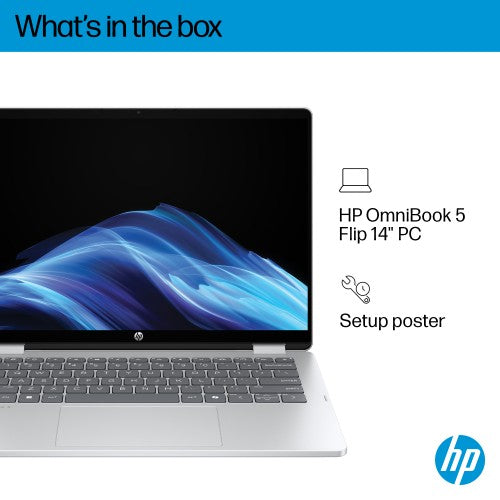 HP OmniBook 5 Flip 14-fp0012na Intel® Core™ i7 i7-1355U Hybrid (2-in-1) 35.6 cm (14") Touchscreen 2K 16 GB LPDDR5-SDRAM 512 GB SSD Wi-Fi 6 (802.11ax) Windows 11 Home Silver