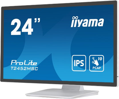 iiyama ProLite T2452MSC-W1 computer monitor 61 cm (24") 1920 x 1080 pixels Full HD LCD Touchscreen Multi-user White