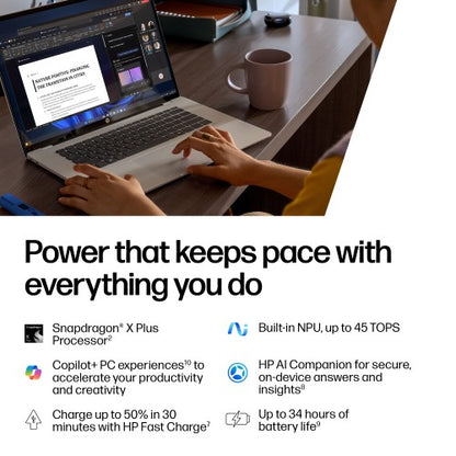 HP OmniBook 5 NGAI OmniBook 5 Next Gen AI 16-bf0001na Copilot+ PC Qualcomm Snapdragon X1P-42-100 Laptop 40.6 cm (16") 2K 32 GB LPDDR5x-SDRAM 1 TB SSD Wi-Fi 6E (802.11ax) Windows 11 Home Silver