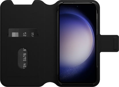 OtterBox Strada Via Case for Galaxy S23, Shockproof, Drop Proof, Slim, Soft Touch Protective Folio Case with Card Holder, 2x Tested to Military Standard, Black