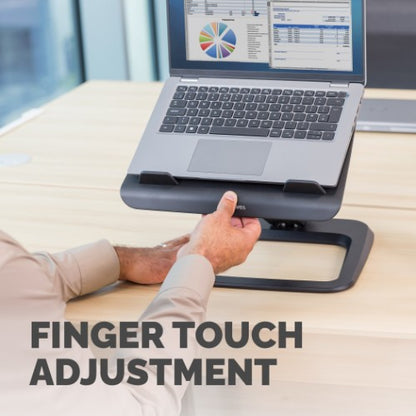 Fellowes Laptop Stand for Desk - Hana LT Laptop Stand for the Home and Office - Adjustable Laptop Stand with 3 Height Adjustments - Max Monitor Size 19", Max Weight 4.5KG - Black