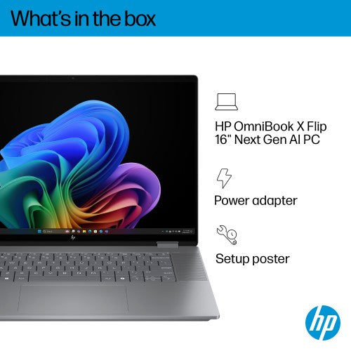 HP OmniBook X Flip 16-ar0006na Copilot+ PC AMD Ryzen AI 7 350 Hybrid (2-in-1) 40.6 cm (16") Touchscreen 3K 32 GB LPDDR5x-SDRAM 1 TB SSD Wi-Fi 7 (802.11be) Windows 11 Home Silver