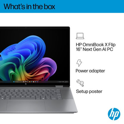HP OmniBook X Flip 16-ar0006na Copilot+ PC AMD Ryzen AI 7 350 Hybrid (2-in-1) 40.6 cm (16") Touchscreen 3K 32 GB LPDDR5x-SDRAM 1 TB SSD Wi-Fi 7 (802.11be) Windows 11 Home Silver