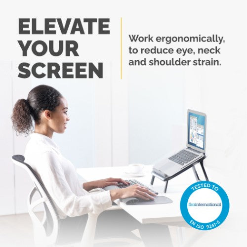 Fellowes Laptop Stand for Desk - I-Spire Quick Lift Adjustable Laptop Stand for the Home and Office - Portable Laptop Stand with 7 Height Adjustments - Max Monitor Size 17", Max Weight 4KG - Black