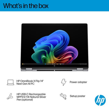 HP OmniBook X Flip Next Gen AI 14-fk0011na Copilot+ PC AMD Ryzen AI 7 350 Hybrid (2-in-1) 35.6 cm (14") Touchscreen 2K 16 GB LPDDR5x-SDRAM 1 TB SSD Wi-Fi 6E (802.11ax) Windows 11 Home Silver