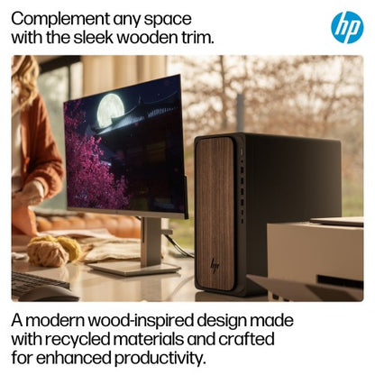 HP OmniDesk AI M03-0004na Intel Core Ultra 5 225 16 GB DDR5-SDRAM 1 TB SSD Windows 11 Home Tower PC AI PC Grey, Wood