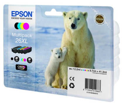 Epson C13T26364010/26XL Ink cartridge multi pack Bk,C,M,Y high-capacity XL 1x500,3x700, 12ml 3x10ml Pack=4 for Epson XP 600