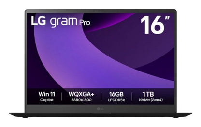 LG Gram Pro 16Z90TP-K.AA78A1 laptop Intel Core Ultra 7 225H 40.6 cm (16") WQXGA+ 16 GB LPDDR5x-SDRAM 1 TB SSD Wi-Fi 7 (802.11be) Windows 11 Home UK English Black