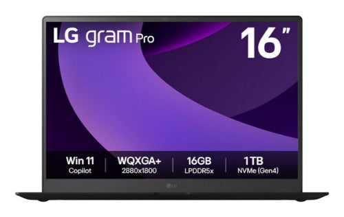 LG Gram Pro 16Z90TP-K.AA78A1 laptop Intel Core Ultra 7 225H 40.6 cm (16") WQXGA+ 16 GB LPDDR5x-SDRAM 1 TB SSD Wi-Fi 7 (802.11be) Windows 11 Home UK English Black