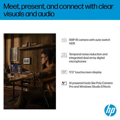 HP OmniBook 7 17-dc0003na Copilot+ PC Intel Core Ultra 7 256V Laptop 43.9 cm (17.3") Touchscreen Full HD 16 GB LPDDR5x-SDRAM 1 TB SSD Wi-Fi 7 (802.11be) Windows 11 Home Silver