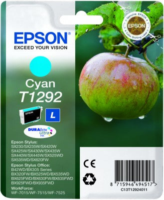 Epson C13T12924010/T1292 Ink cartridge cyan, 460 pages ISO/IEC 24711 7ml for Epson Stylus BX 320/SX 235 W/SX 420/SX 525/WF 3500