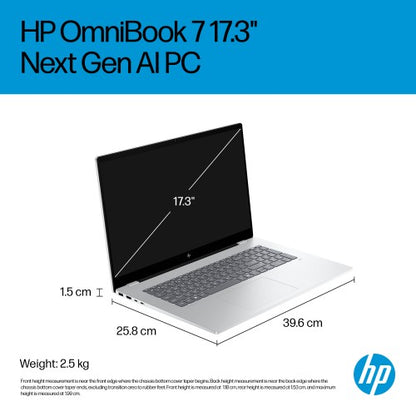 HP OmniBook 7 17-dc0003na Copilot+ PC Intel Core Ultra 7 256V Laptop 43.9 cm (17.3") Touchscreen Full HD 16 GB LPDDR5x-SDRAM 1 TB SSD Wi-Fi 7 (802.11be) Windows 11 Home Silver