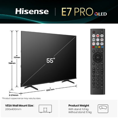Hisense 43" E78QTUK PRO 144Hz QLED Smart AI TV with Freely