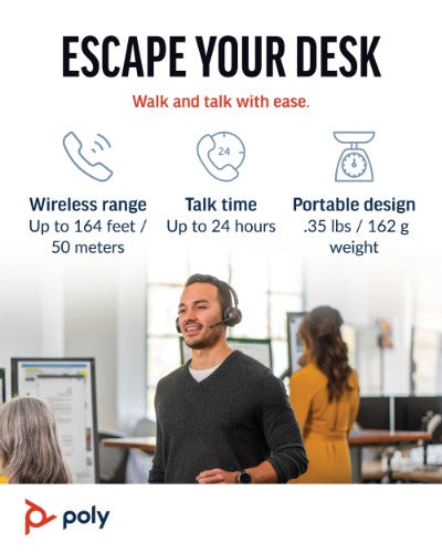 HP Poly Voyager 4320 UC Stereo USB-A Headset +BT700 USB-A Adapter +Charging Stand